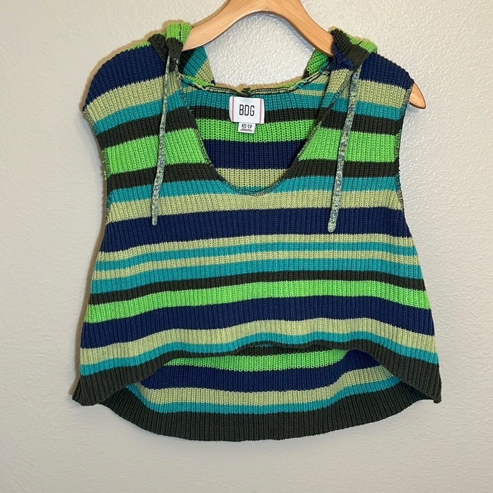 BDG Striped Hooded Oversized Cropped Sweater Vest